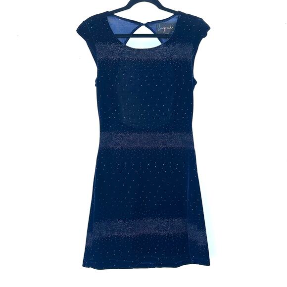 Vintage Y2K Celestial Velvet Blue Sparkly Whimsygoth Backless Mini Dress Small - Picture 2 of 8